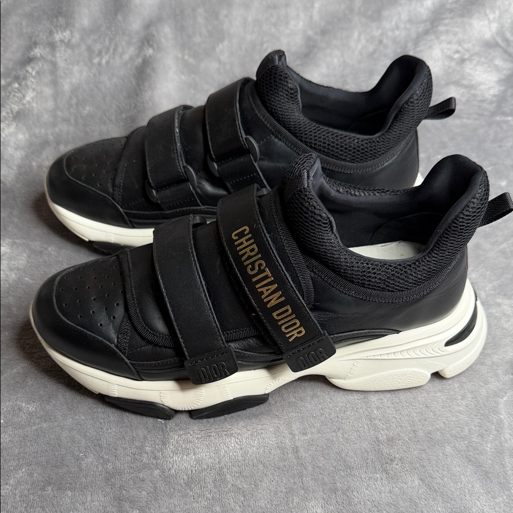 Dior Black and Gold Strap Sneakers